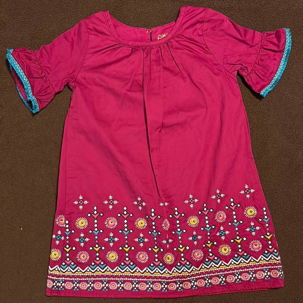 Pink Puff Sleeve Sundress with Crew Neck